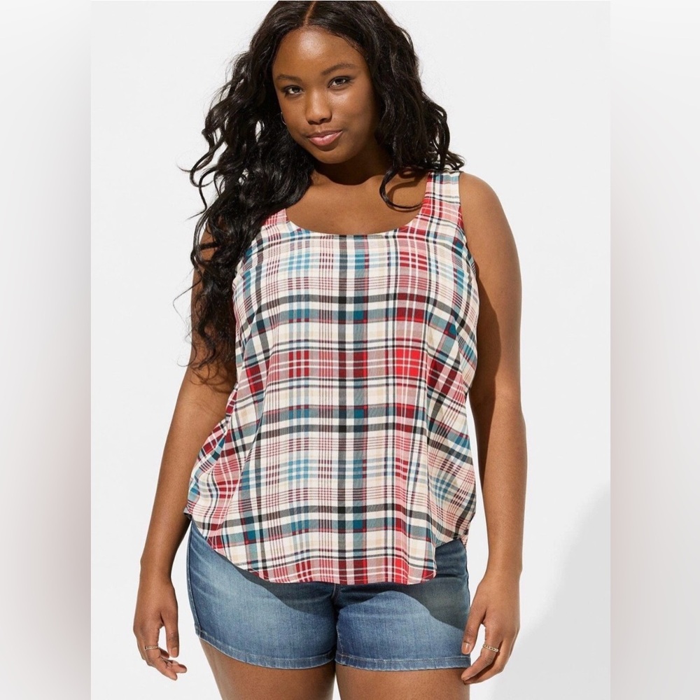 Torrid Challis Back Criss Cross Tank in Summer Plaid